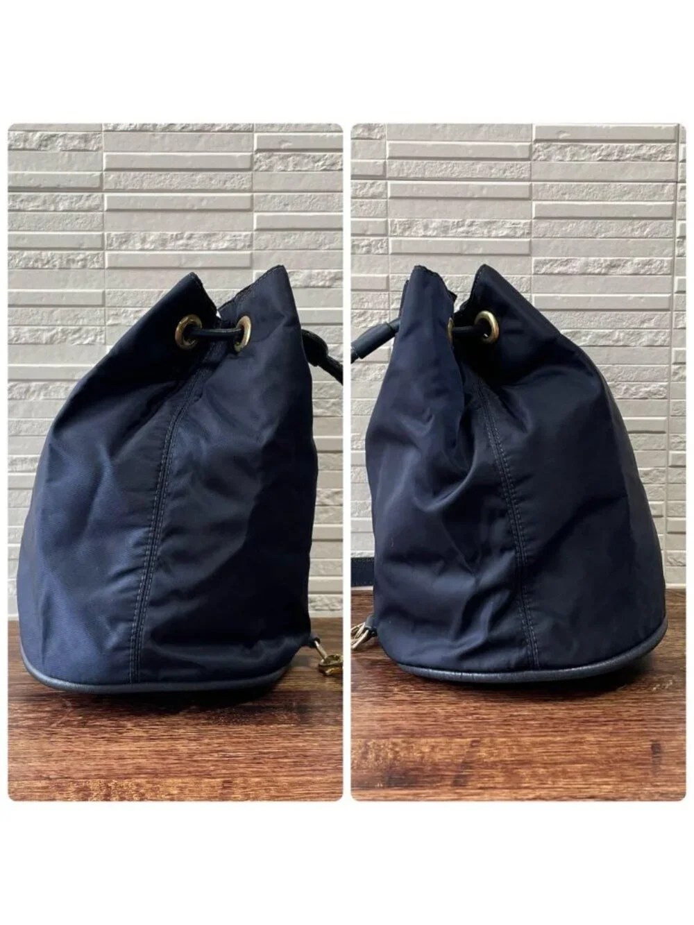 Celine Nylon Leather Shoulder Bag Drawstring Gold - Picture 4 of 10